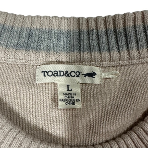 Toad & Co Plateau LS Crew Grey & Blush Striped Lambswool Nylon Mix Sweater Sz L - Picture 8 of 12